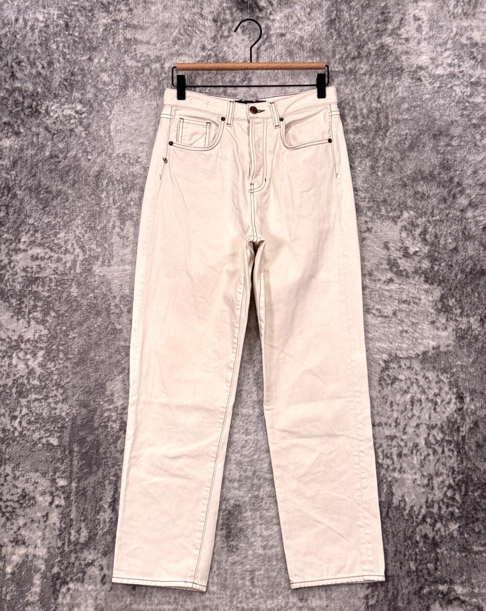 Veronica Beard Jeans 27 Womens Blake Classic Straight Ecru Denim Button Fly